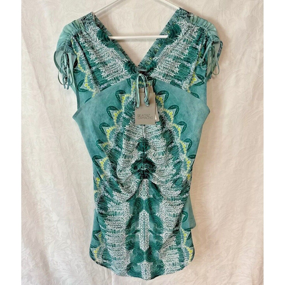 Beatriz Camacho Silk Top - Women's Size US 4 -‎ Turquise  Coral Pattern $255.50